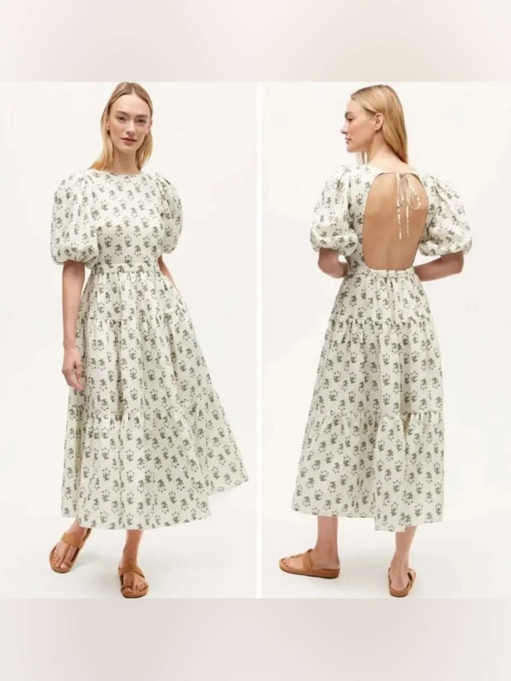 Rhode Maryam Dress Marigold Floral Taupe Midi Dress size Small